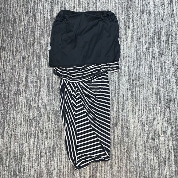 Entro Women's Medium Black Tan Stripe Jersey Knit Knotted Layered‎ Midi Skirt - Picture 5 of 9